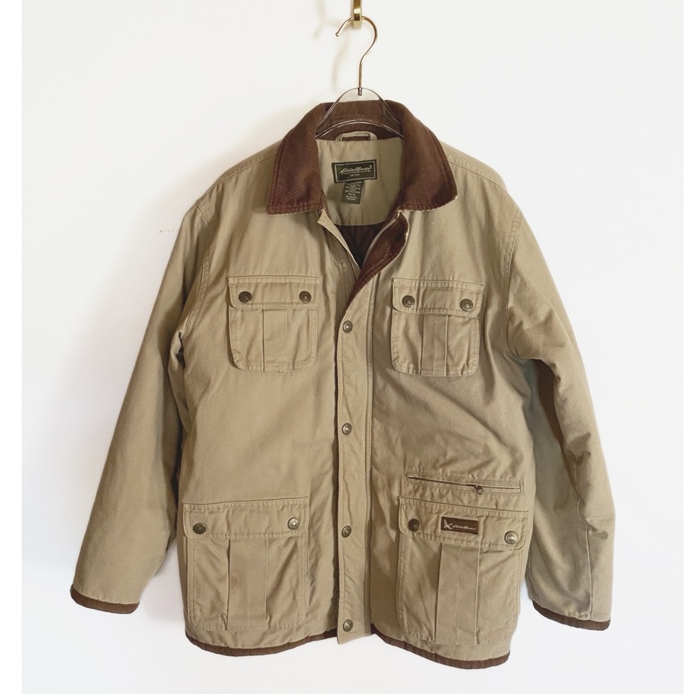 EDDIE BAUER Chore Coat Neutral Tan & Brown Corduroy Unisex Kids size 14/16